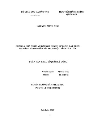Luận văn thạc sĩ quản lý nhà nước về đấu giá quyền sử dụng đất trên địa bàn thành phố buôn ma thuột tỉnh đắk lắk