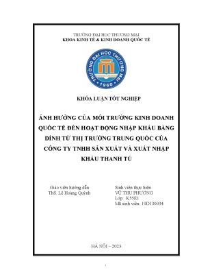 Ảnh hưởng của môi trường kinh doanh quốc tế đến hoạt động nhập khẩu băng dính từ thị trường trung quốc của công ty tnhh sx và xnk thanh tú