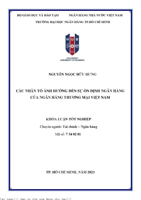 Các nhân tố ảnh hường đến sự ổn định ngân hàng của ngân hàng thương mại việt nam 2023