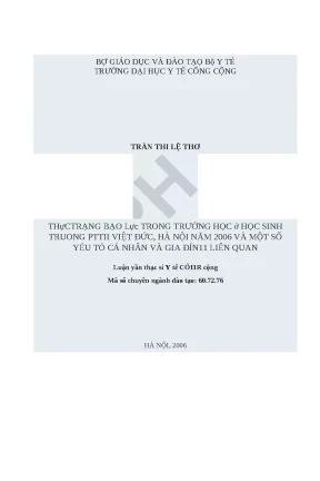 Luận văn thực trạng bạo lực trong trường học ở học sinh trường ptth việt đức hà nội năm 2006 và một số yếu tố cá nhân và gia đình liên quan