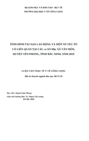 Luận văn tình hình tai nạn lao động và một số yếu tố liên quan tại cơ sở mộc xã văn môn huyện yên phong tỉnh bắc ninh năm 2010