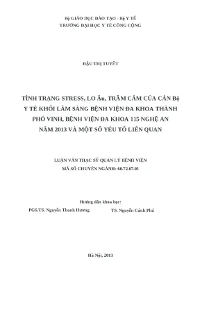 Luận văn tình trạng stress lo âu trầm cảm của cán bộ y tế khối lâm sàng tại bệnh viện đa khoa 115 nghệ an năm 2013 và một số yếu tố liên quan