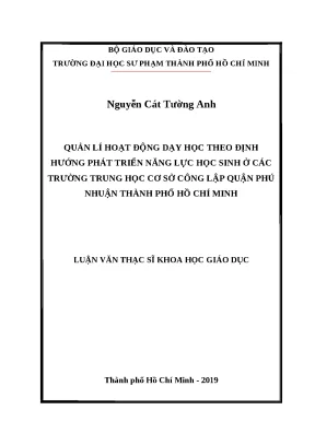 Luận văn thạc sĩ quản lý hoạt động dạy học theo định hướng phát triển năng lực học sinh ở các trường trung học cơ sở công lập quận phú nhuận thành phố hồ chí minh