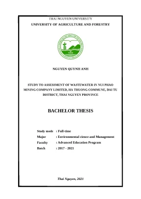 Luận văn study to assessment of wastewater in nui phao mining company limited ha thuong commune dai tu district thainguyen province