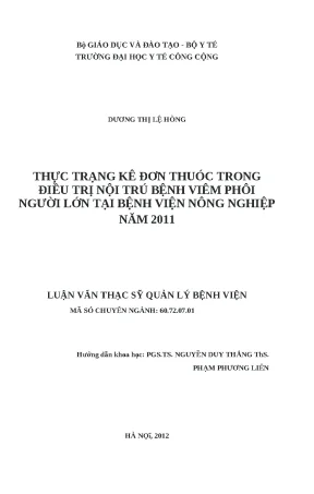 Luận văn thực trạng kê đơn thuốc trong điều trị nội trú bệnh viêm phổi người lớn tại bệnh viện nông nghiệp năm 2011