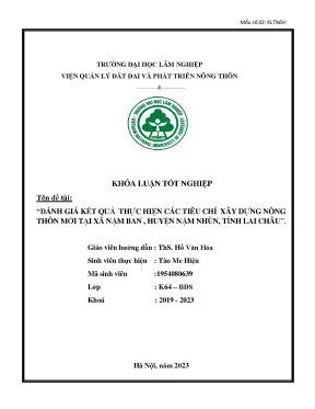 Đánh giá kết quả thực hiện các tiêu chí xây dựng nông thôn mới tại xã nậm ban huyện nậm nhùn tỉnh lai châu
