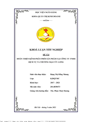 Hoàn thiện hệ thống kênh phân phối sản phẩm tại công ty tnhh dịch vụ và thương mại cửu long