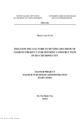Influencing factors to buying decision of cement product for housing construction in ho chi minh city