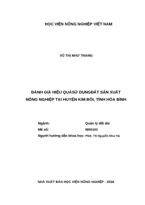 Luận văn thạc sĩ đánh giá hiệu quả sử dụng đất sản xuất nông nghiệp tại huyện kim bôi tỉnh hòa bình