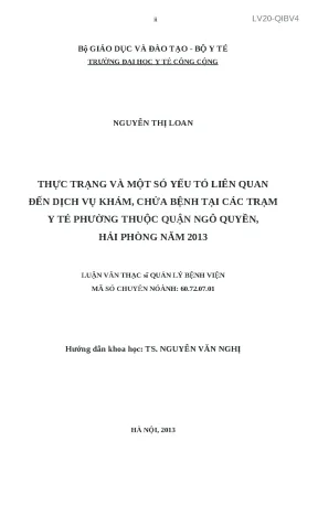 Luận văn thực trạng và một số yếu tố liên quan đến dịch vụ khám chữa bệnh tai các trạm y tế phường thuộc quận ngô quyền hải phòng năm 2013