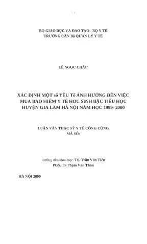 Luận văn xác định một số yếu tố ảnh hưởng đến việc mua bảo hiểm y tế học sinh bậc tiểu học huyện gia lâm hà nội năm học 1999 2000