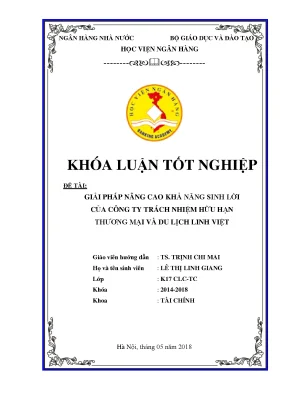 Giải pháp nâng cao khả năng sinh lời của công ty trách nhiệm hữu hạn thương mại và du lịch linh việt khoá luận tốt nghiệp