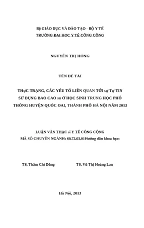 Luận văn thực trạng các yếu tố liên quan tới sự tự tin sử dụng bao cao su ở học sinh trung học phổ thông huyện quốc oai thành phố hà nội năm 2013