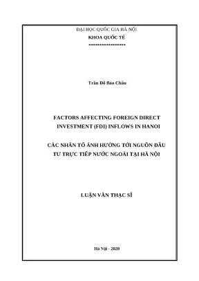 Luận văn thạc sĩ factors affecting foreign direct investment fdi inflows in hanoi