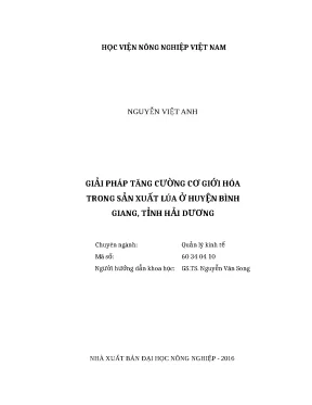 Luận văn thạc sĩ giải pháp tăng cường cơ giới hóa trong sản xuất lúa ở huyện bình giang tỉnh hải dương