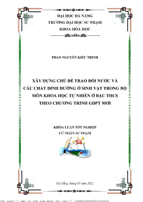 Xây dựng chủ đề trao đổi nước và các chất dinh dưỡng ở sinh vật trong bộ môn khoa học tự nhiên ở bậc thcs theo chương trình gdpt mới