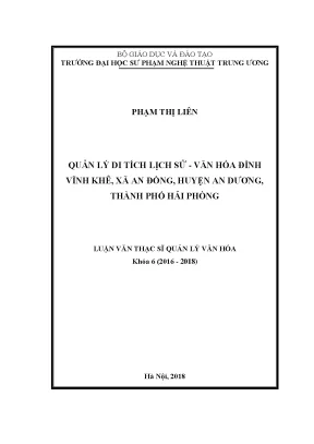 Quản lý di tích lịch sử văn hóa đình vĩnh khê xã an đồng huyện an dương thành phố hải phòng