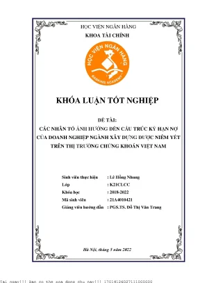 Các nhân tố ảnh hưởng đến cấu trúc kỳ hạn nợ của doanh nghiệp ngành xây dựng được niêm yết trên thị trường chứng khoán việt nam