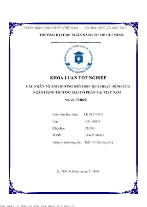 Các nhân tố ảnh hưởng đến hiệu quả hoạt động của ngân hàng thương mại cổ phần của việt nam khóa luận đại học chuyên ngành tài chính ngân hàng