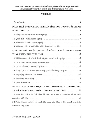Phân tích tình hình tài chính và một số biện pháp nhằm cải thiện tình hình tài chính tại công ty liên doanh khai thác container việt nam