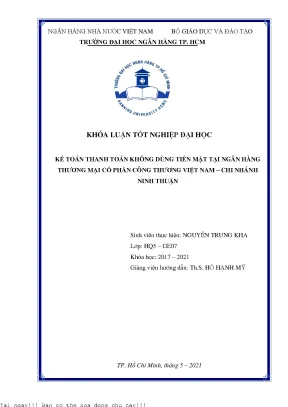 Kế toán thanh toán không dùng tiền mặt tại ngân hàng thương mại cổ phần công thương việt nam chi nhánh ninh thuận 2021