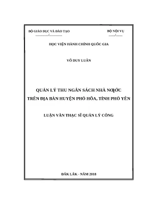 Luận văn thạc sĩ quản lý thu ngân sách nhà nước trên địa bàn huyện phú hòa tỉnh phú yên