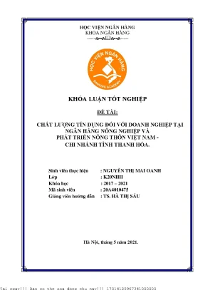 Chất lượng tín dụng đối với doanh nghiệp tại ngân hàng nông nghiệp và phát triển nông thôn việt nam chi nhánh tỉnh thanh hóa
