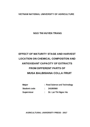 Luận văn thạc sĩ effect of maturity stage and harvest location on chemical compositon and antioxidant capacity of extracts from different parts of musa balbisiana colla fruit