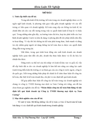 Hoàn thiện công tác kế toán bán hàng và xác định kết quả kinh doanh tại công ty tnhh thương mại dịch vụ nam cường