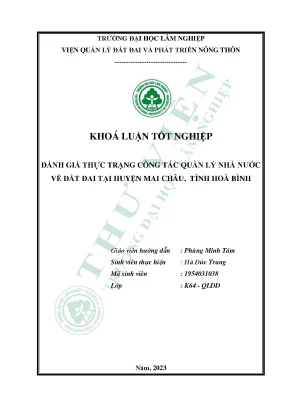 Đánh giá thực trạng công tác quản lý nhà nước về đất đai tại huyện mai châu tỉnh hoà bình