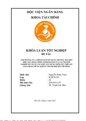 Ảnh hưởng của chính sách tín dụng thương mại đến hiệu quả hoạt động kinh doanh của các doanh nghiệp sản xuất vật liệu xây dựng niêm yết trên sở giao dịch chứng khoán hồ chí minh