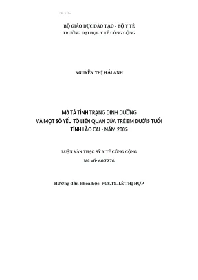 Luận văn mô tả tình trạng dinh dưỡng và một số yếu tố liên quan của trẻ em dưới 5 tuổi tỉnh lào cai năm 2005