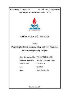 Phân tích lợi thế so sánh của hàng hoá việt nam xuất khẩu trên thị trường thế giới