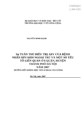 Luận văn sự tuân thủ điều trị arv của bệnh nhân hivaids ngoại trú và một số yếu tố liên quan ở 8 quận huyện thành phố hà nội năm 2007
