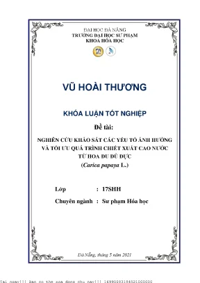 Nghiên cứu khảo sát các yếu tố ảnh hưởng và tối ưu quá trình chiết xuất cao nước từ hoa đu đủ đực carica papaya l