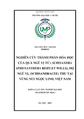 Khóa luận nghiên cứu thành phần hóa học của quả ngũ vị tử schisandra sphenanthera reht et wills họ ngũ vị schisandracee thu tại vùng núi ngọc linh việt nam