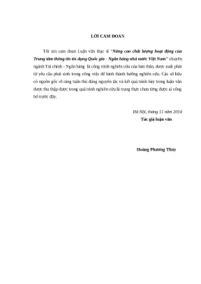 Luận văn thạc sĩ nâng cao chất lượng hoạt động của trung tâm thông tin tín dụng quốc gia ngân hàng nhà nước việt nam