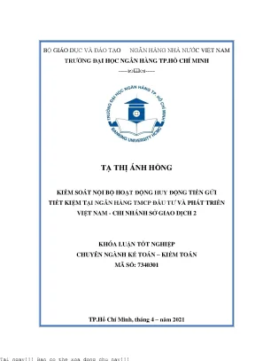 Kiểm soát nội bộ hoạt động huy động tiền gửi tiết kiệm tại ngân hàng tmcp đầu tư và phát triển việt nam chi nhánh sở giao dịch 2 khóa luận đại học chuyên ngành kế toán kiểm toán