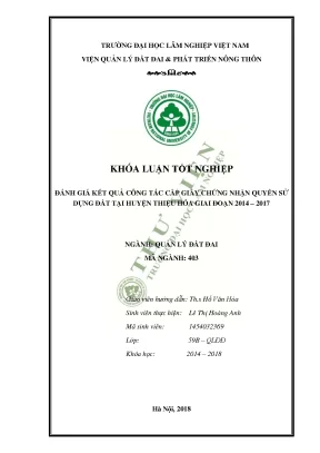 Đánh giá kết quả công tác cấp giấy chứng nhận quyền sử dụng đất tại huyện thiệu hóa tỉnh thanh hóa giai đoạn 2014 2017