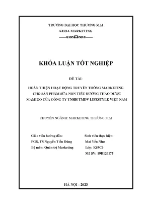Khoá luận tốt nghiệp hoàn thiện hoạt động truyền thông marketing cho sản phẩm sữa non cho công ty lifestyle
