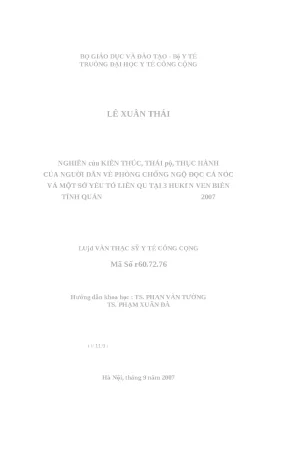 Luận văn nghiên cứu kiến thức thái độ thực hành của người dân về phòng chống ngộ độc cá nóc và một số yếu tố liên quan tại 3 huyện ven biển tỉnh quảng trị năm 2007