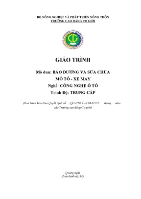 Giáo trình bảo dưỡng và sửa chữa mô tô xe máy nghề công nghệ ô tô trung cấp