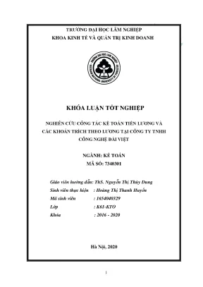 Nghiên cứu công tác kế toán tiền lương và các khoản trích theo lương tại công ty tnhh công nghệ đài việt