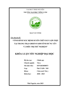 Tình hình mắc bệnh suyễn trên đàn lợn thịt tại trang trại greenfarm tỉnh hưng yên và điều trị thử nghiệm