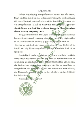 Nghiên cứu công tác kế toán nguyên vật liệu và công cụ dụng cụ tại công ty cổ phần tư vấn đầu tư và xây dựng hưng thịnh