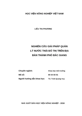Luận văn thạc sĩ nghiên cứu giải pháp quản lý nước thải đô thị trên địa bàn thành phố bắc giang