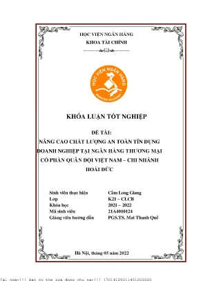 Nâng cao chất lượng an toàn tín dụng doanh nghiệp tại ngân hàng thương mại cổ phần quân đội việt nam chi nhánh hoài đức