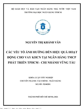 Các yếu tố ảnh hưởng đến hiệu quả hoạt động cho vay khcn tại ngân hàng tmcp phát triển thành phố hồ chí minh chi nhánh vũng tàu 2021