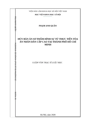 Luận văn thạc sĩ hủy bản án sơ thẩm hình sự từ thực tiễn tòa án nhân dân cấp cao tại thành phố hồ chí minh