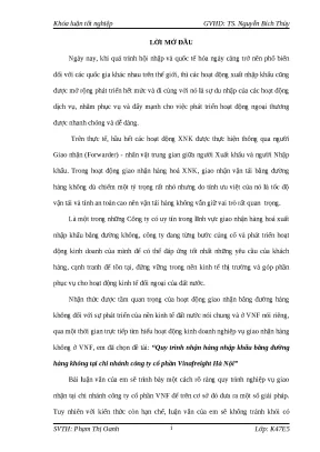 Luận văn tmu quy trình nhận hàng nhập khẩu bằng đƣờng hàng không tại chi nhánh công ty cổ phần vinafreight hà nội